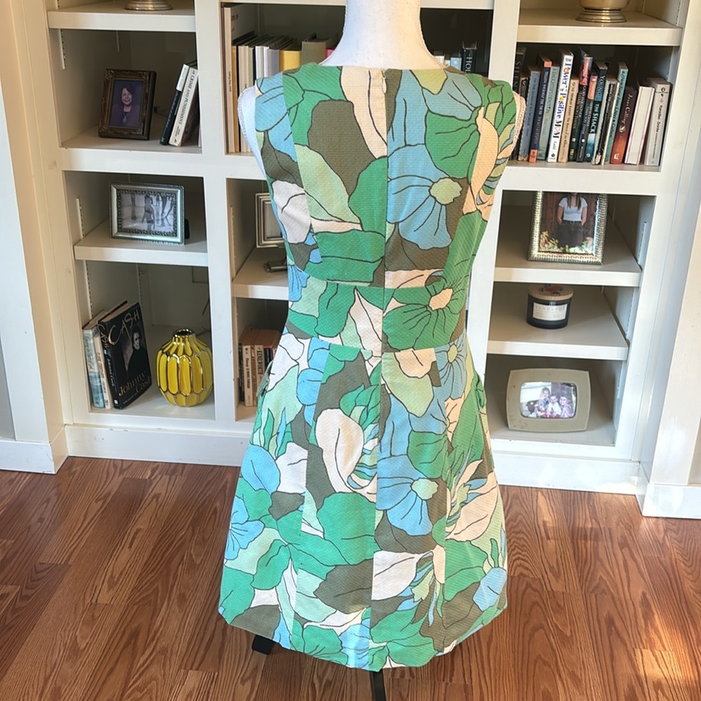 Boden Green and Blue Floral Retro Pocket Sleeveless Shift Dress Size 6 Long - Picture 4 of 11